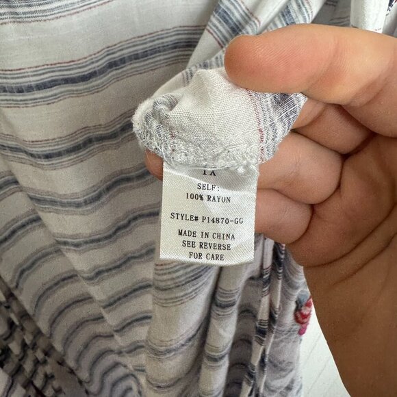 Glitzy Girlz Striped Full Length Duster Floral Embroidery, Pom Fringe I4 - Picture 5 of 6